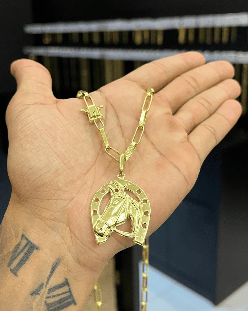 CORRENTE TIJOLINHO LONG 5MM + PINGENTE FERRADURA GRANDE