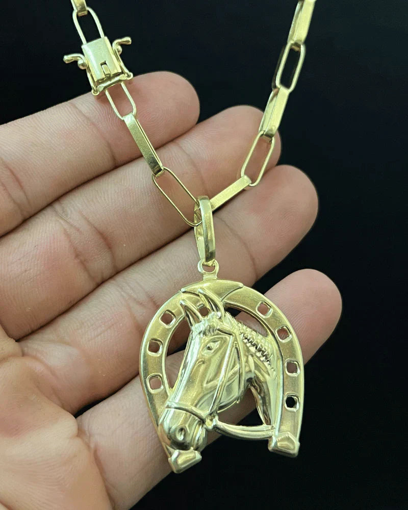 CORRENTE TIJOLINHO LONG 5MM + PINGENTE FERRADURA GRANDE