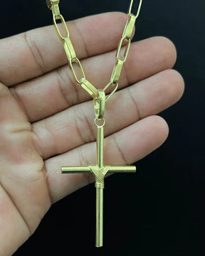 CORRENTE TIJOLINHO 5MM + PINGENTE CRUZ ENROLADA GRANDE