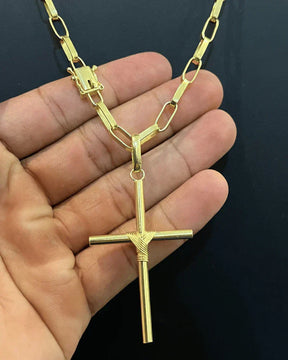 CORRENTE TIJOLINHO 5MM + PINGENTE CRUZ ENROLADA GRANDE