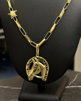 CORRENTE TIJOLINHO LONG 5MM + PINGENTE FERRADURA GRANDE