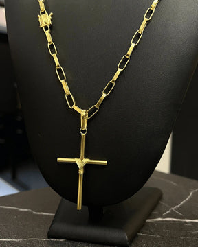 CORRENTE TIJOLINHO 5MM + PINGENTE CRUZ ENROLADA GRANDE