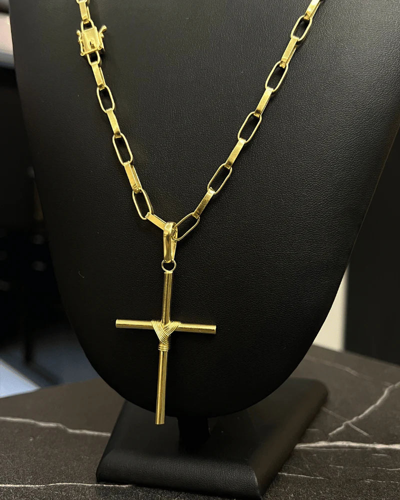 CORRENTE TIJOLINHO 5MM + PINGENTE CRUZ ENROLADA GRANDE